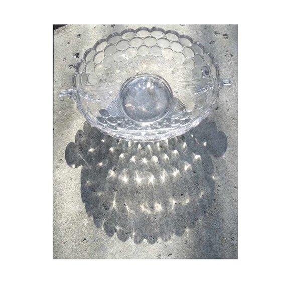 Vintage Westmoreland Thousand Eye Oval 2 Handled Bubble Glass Serving Bowl - Picture 4 of 9